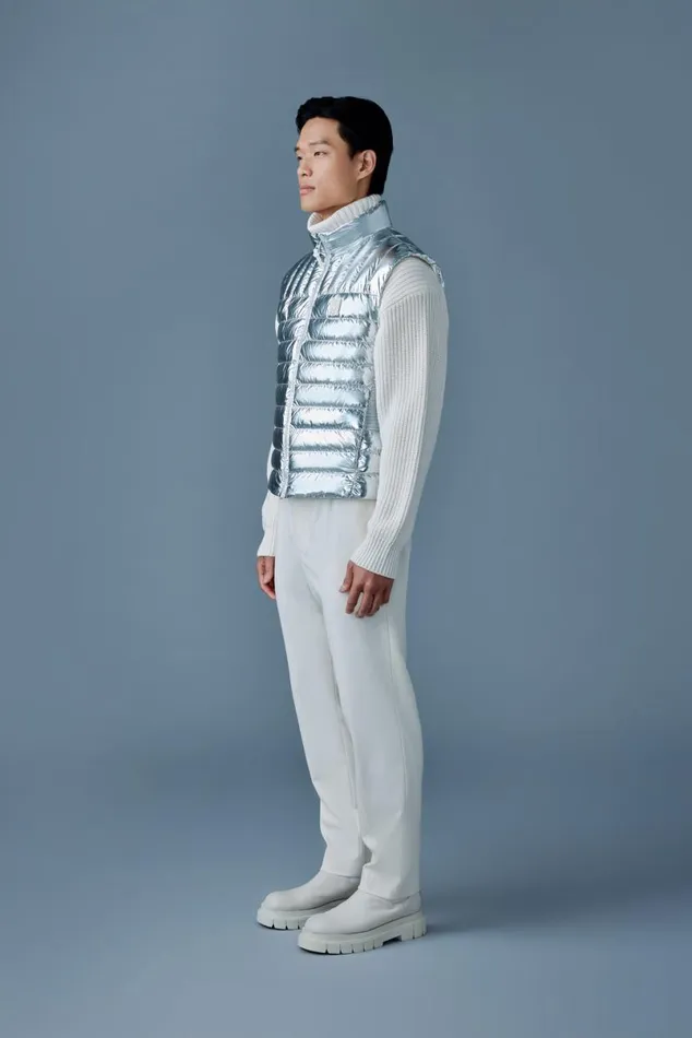 Vests Men Mackage TITUSM Metallic Perpendicular Channel Quilt Down Vest Silver Vests Men Mackage TITUSM Metallic Perpendicular Channel Quilt Down Vest Silver
