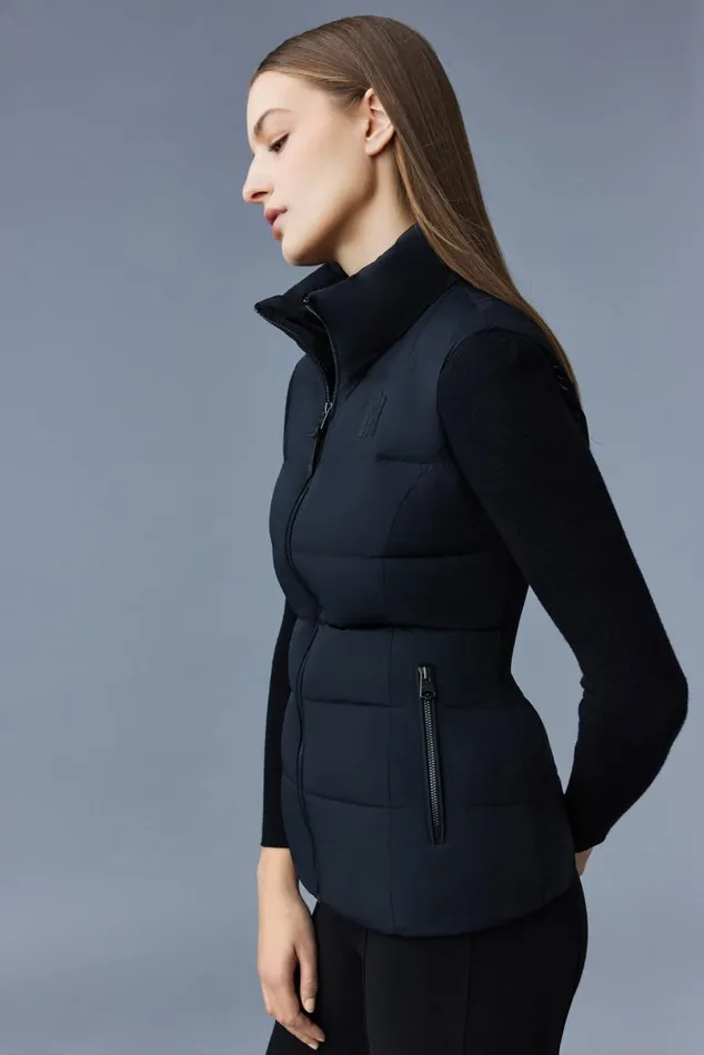 Vests Women Mackage GISELA Stretch Light Down Vest With Stand Collar Black