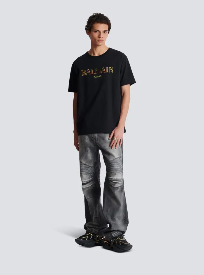 Vintage Embroidered Tshirt Black Men Balmain TShirts