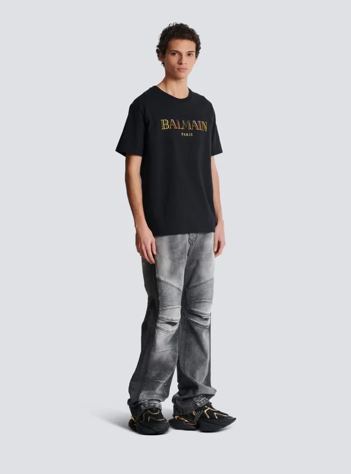 Vintage Embroidered Tshirt Black Men Balmain TShirts