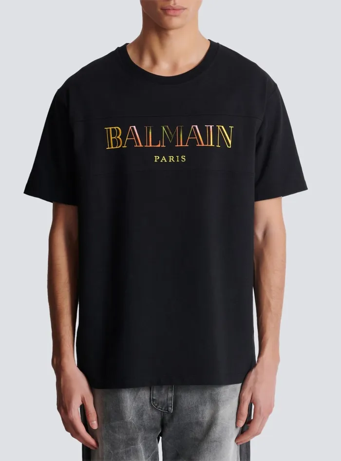 Vintage Embroidered Tshirt Black Men Balmain TShirts