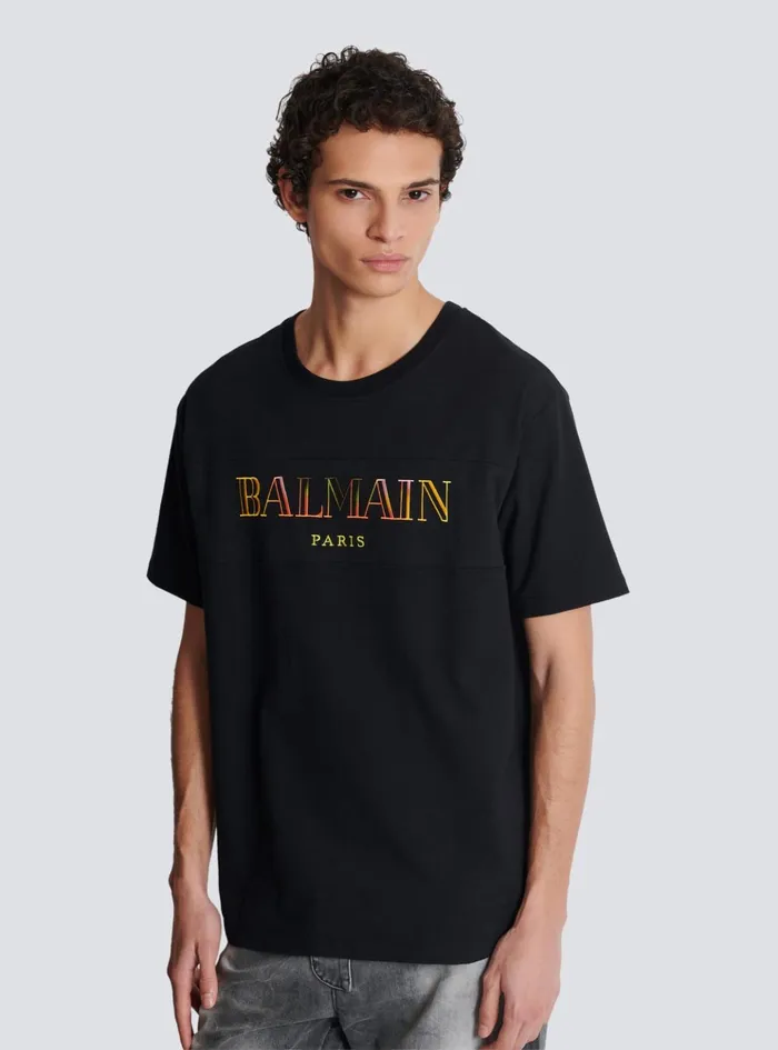 Vintage Embroidered Tshirt Black Men Balmain TShirts