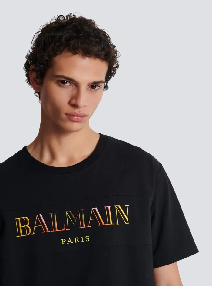 Vintage Embroidered Tshirt Black Men Balmain TShirts