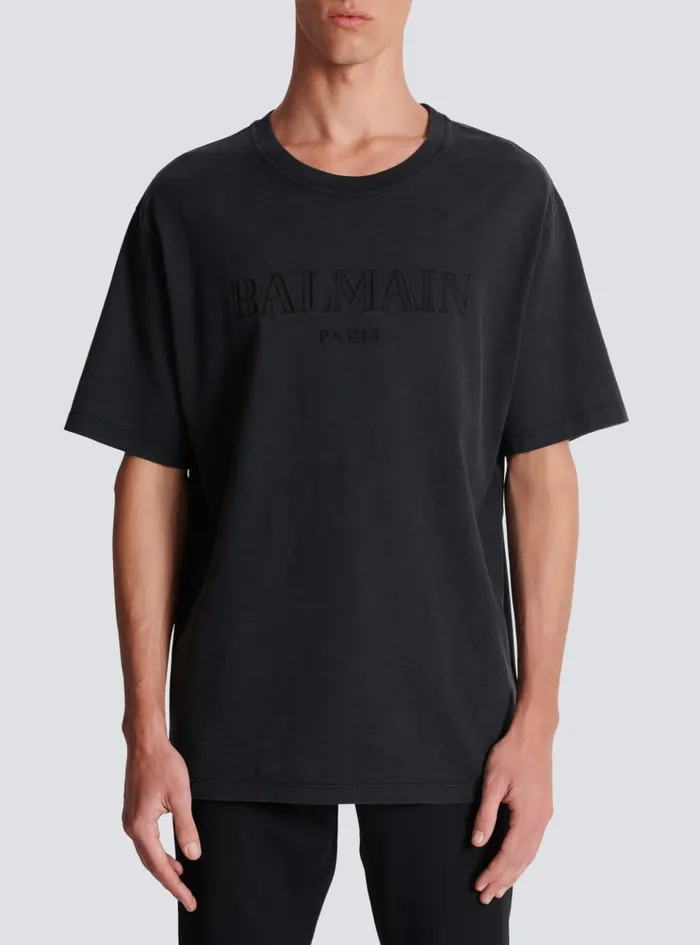 Vintage Embroidered Tshirt Grey Men Balmain TShirts