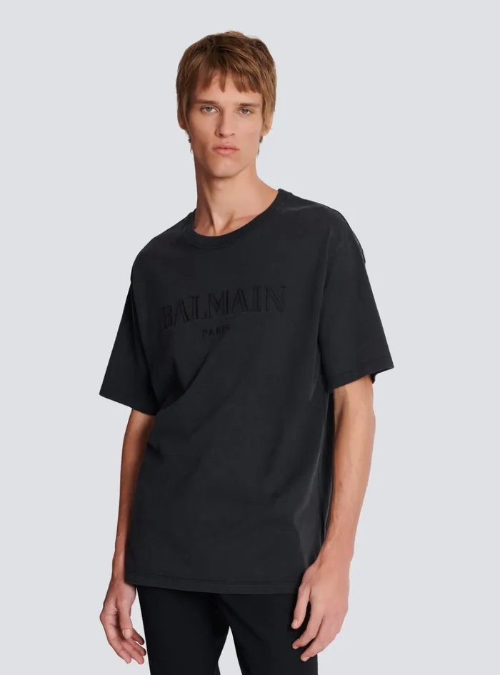 Vintage Embroidered Tshirt Grey Men Balmain TShirts