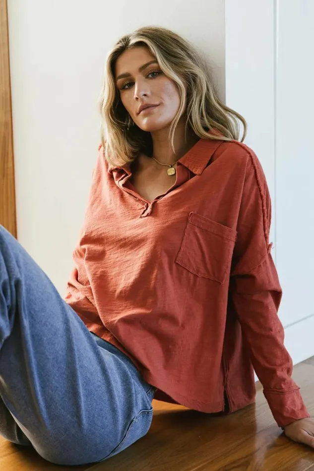 Vittoria Oversized Top In Rust Rust Women Bohme Tees and Tanks