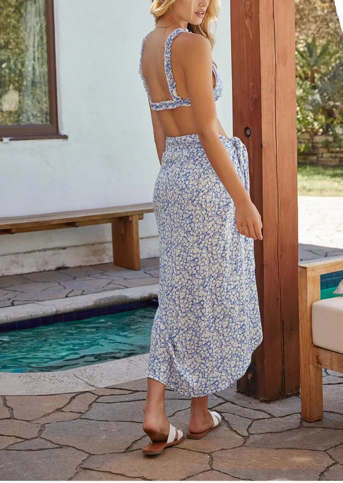 Wander My Way Tie Sarong Skirt Skybluewhite Women Lost Wander Swim