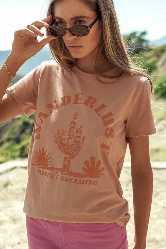 Wanderlust Desert Graphic Tee Peach Women Bohme Tees and Tanks