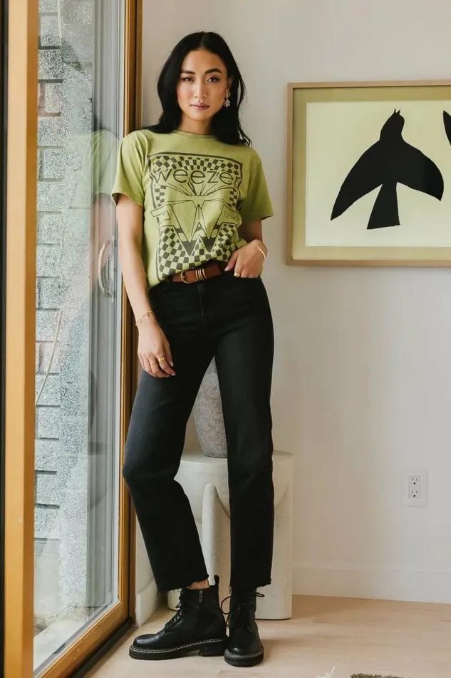 Weezer Graphic Tee 8211 FINAL SALE Green Women Bohme Tees and Tanks