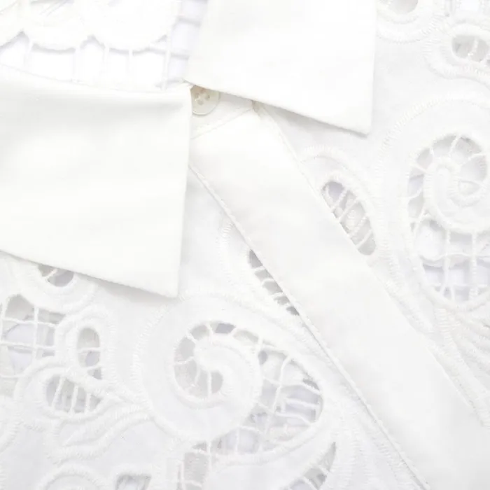 White Cotton Lace Mini Shirt Dress Women Self Portrait Dresses White Cotton Lace Mini Shirt Dress Women Self Portrait Dresses