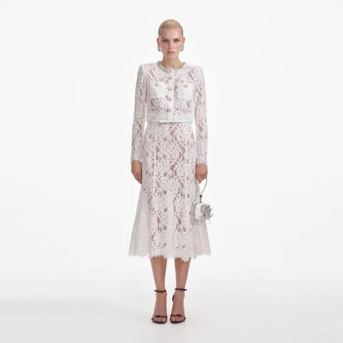 White Lace Embellished Midi Dress Women Self Portrait Dresses