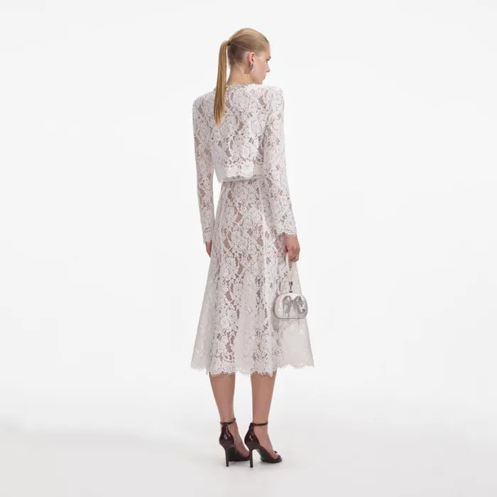 White Lace Embellished Midi Dress Women Self Portrait Dresses White Lace Embellished Midi Dress Women Self Portrait Dresses