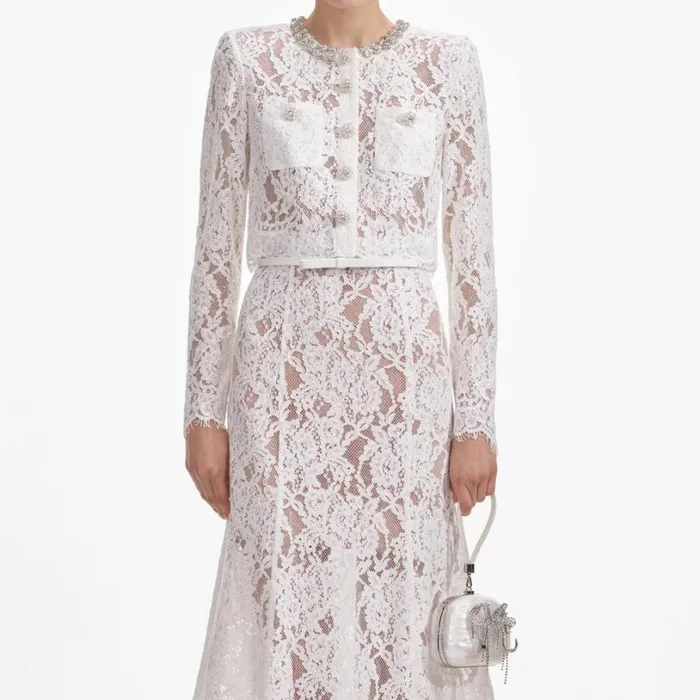 White Lace Embellished Midi Dress Women Self Portrait Dresses White Lace Embellished Midi Dress Women Self Portrait Dresses