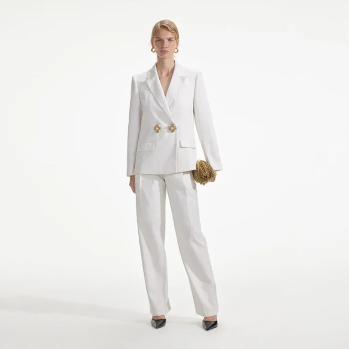 White Linen Trousers Women Self Portrait Bottoms