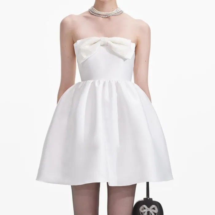 White Taffeta Bandeau Mini Dress Women Self Portrait Dresses White Taffeta Bandeau Mini Dress Women Self Portrait Dresses