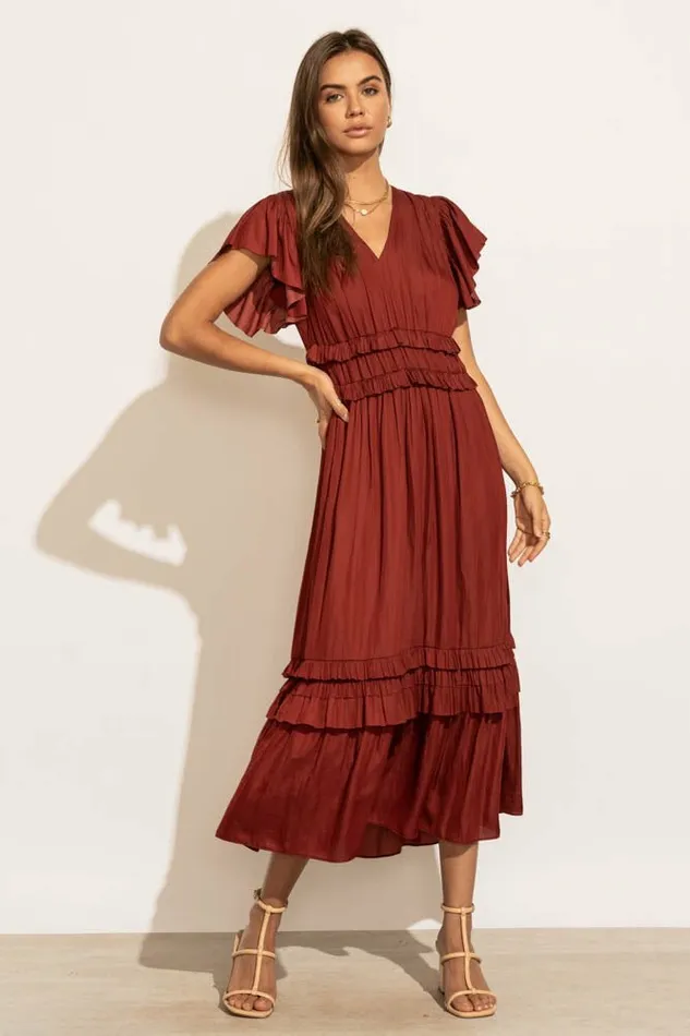 Willa Ruffle Dress In Brick Brick Women Bohme Dresses
