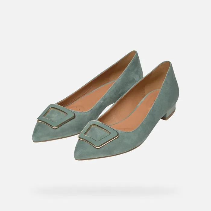 Woman Geox Ballerinas CHARYSSA WOMAN Sage Suede Ballerina Pumps Sage