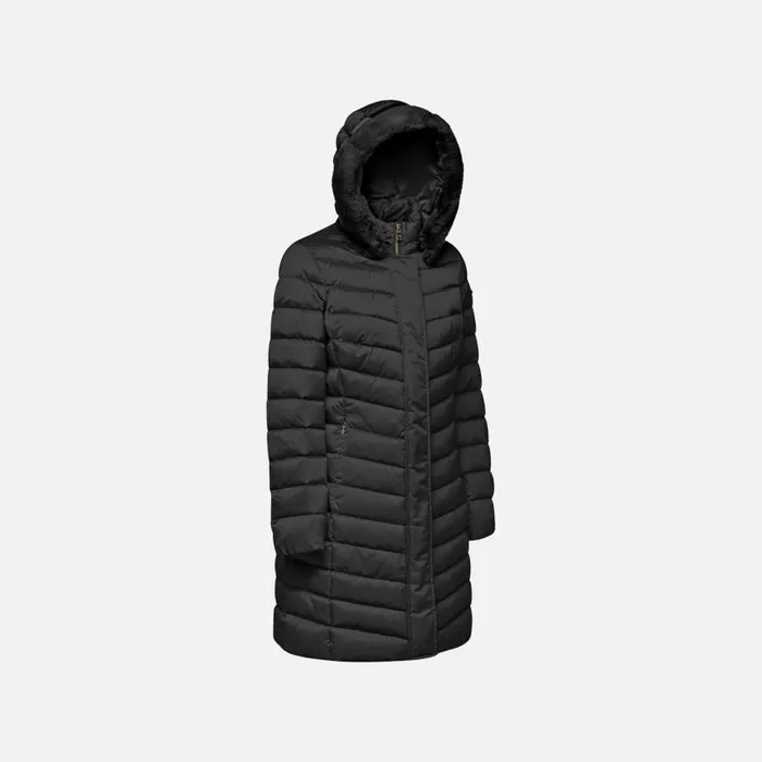 Woman Geox Down Jackets BETTANIE WOMAN Black Fulllength Quilted Coat Black