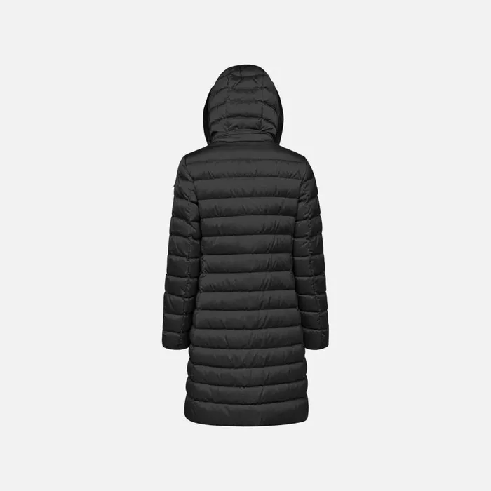Woman Geox Down Jackets BETTANIE WOMAN Black Fulllength Quilted Coat Black