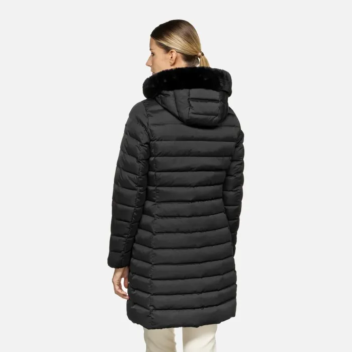Woman Geox Down Jackets BETTANIE WOMAN Black Fulllength Quilted Coat Black