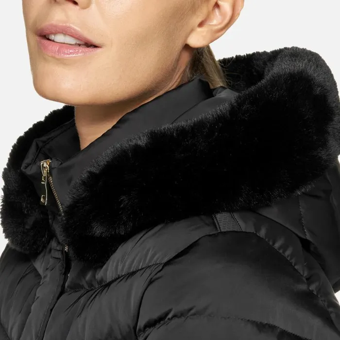 Woman Geox Down Jackets BETTANIE WOMAN Black Fulllength Quilted Coat Black