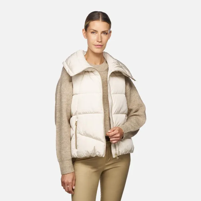 Woman Geox Jackets DAMIANA WOMAN Moonbeam Sleeveless Moonbeam