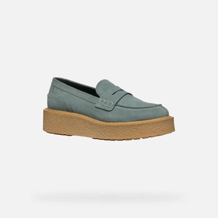 Woman Geox Loafers ELIDEA WOMAN Sage Suede Loafers Sage