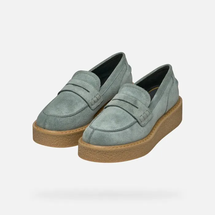 Woman Geox Loafers ELIDEA WOMAN Sage Suede Loafers Sage