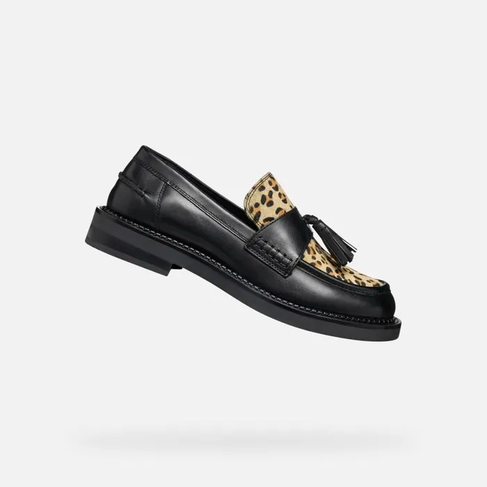 Woman Geox Loafers SERILDA WOMAN BlackCognac Leather Loafers Blackcognac