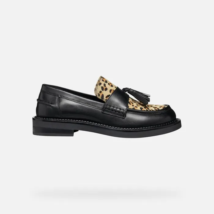 Woman Geox Loafers SERILDA WOMAN BlackCognac Leather Loafers Blackcognac