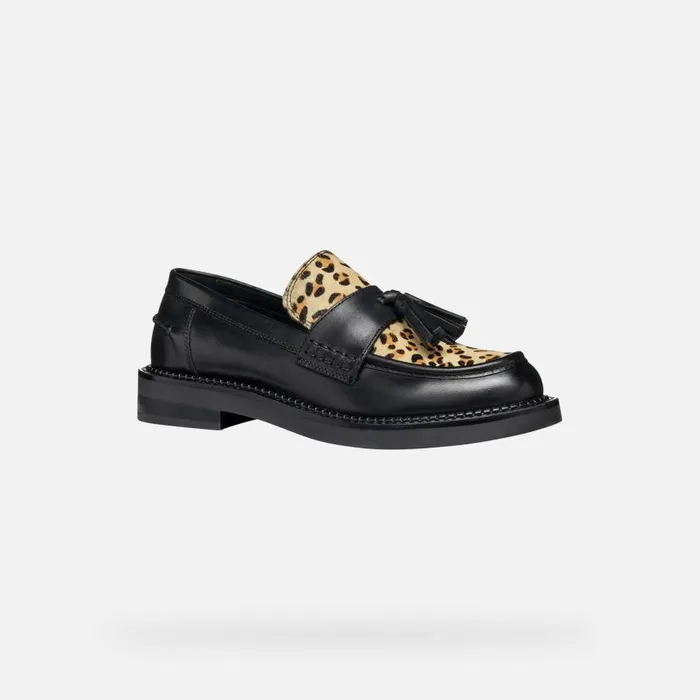 Woman Geox Loafers SERILDA WOMAN BlackCognac Leather Loafers Blackcognac