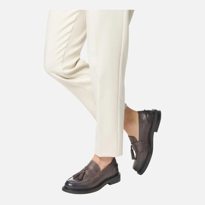 Woman Geox Loafers SERILDA WOMAN Taupe Leather Loafers Taupe