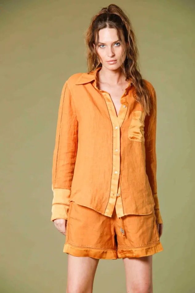 Woman Nicole Patch Long Sleeve Shirt In Linen Mason039s Shirts