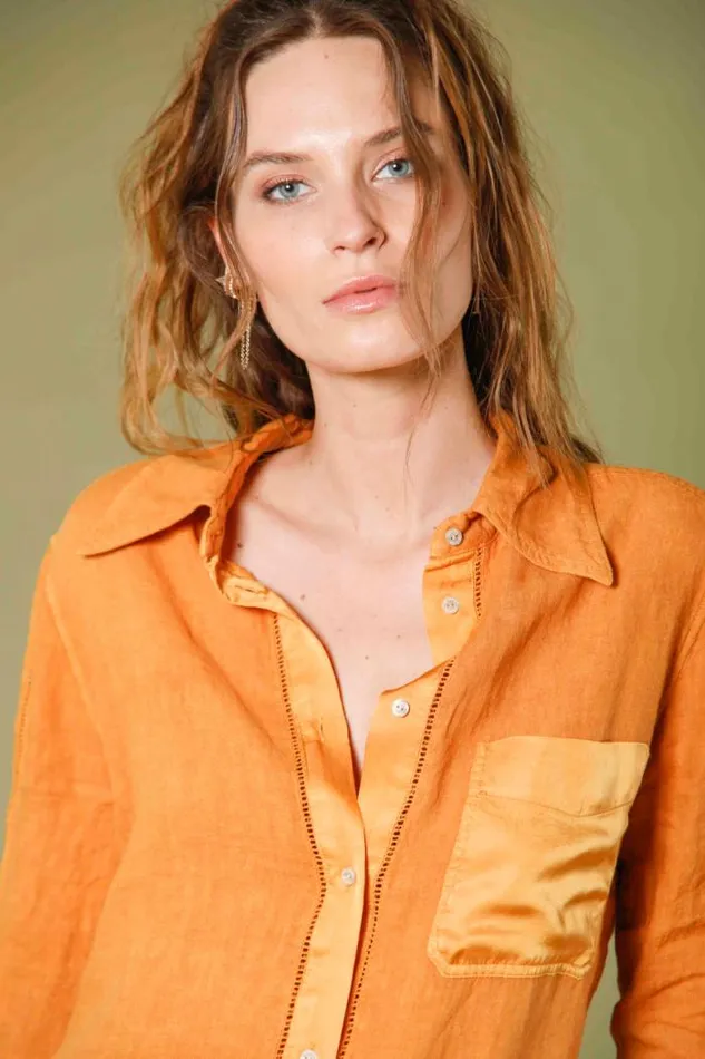 Woman Nicole Patch Long Sleeve Shirt In Linen Mason039s Shirts