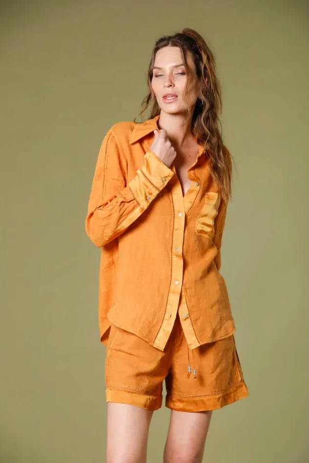 Woman Nicole Patch Long Sleeve Shirt In Linen Mason039s Shirts