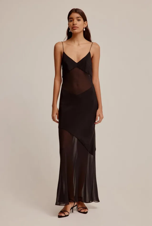 Woman Venroy Dresses Sheer Panelled Silk Slip Dress