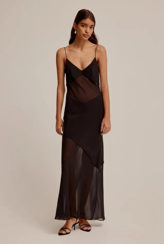 Woman Venroy Dresses Sheer Panelled Silk Slip Dress