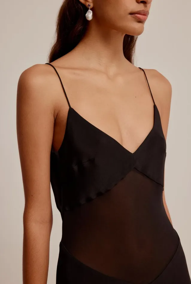 Woman Venroy Dresses Sheer Panelled Silk Slip Dress