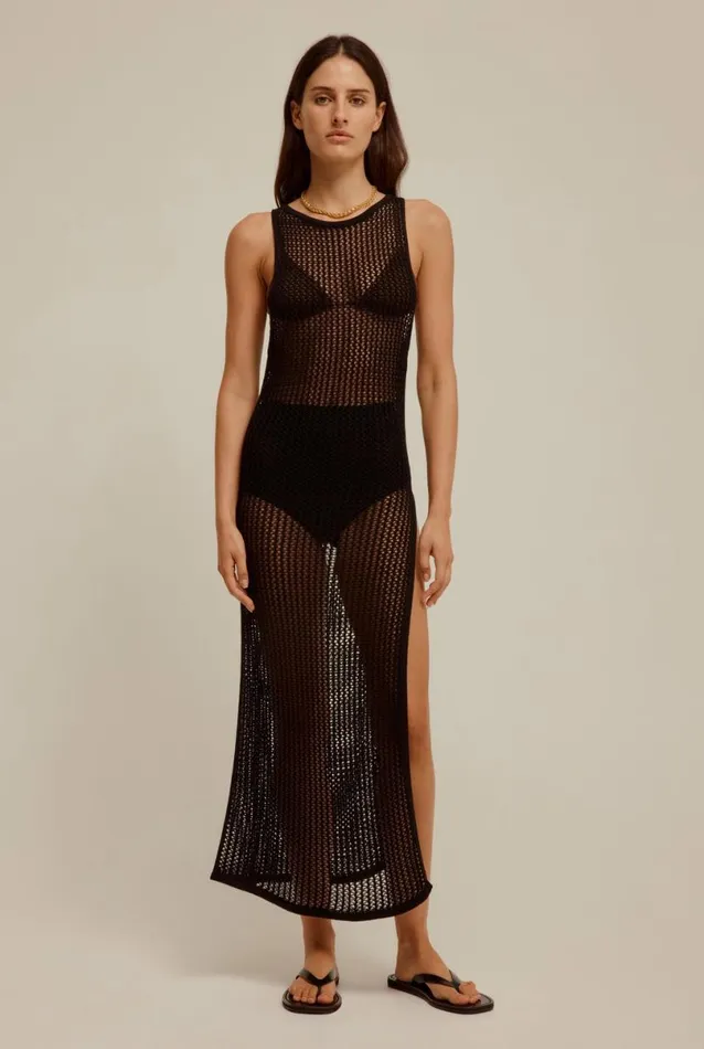 Woman Venroy Knitwear Crochet Side Split Tank Dress