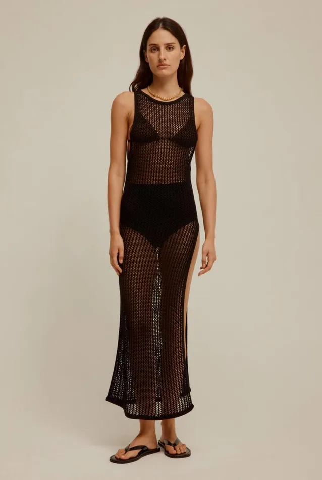 Woman Venroy Knitwear Crochet Side Split Tank Dress