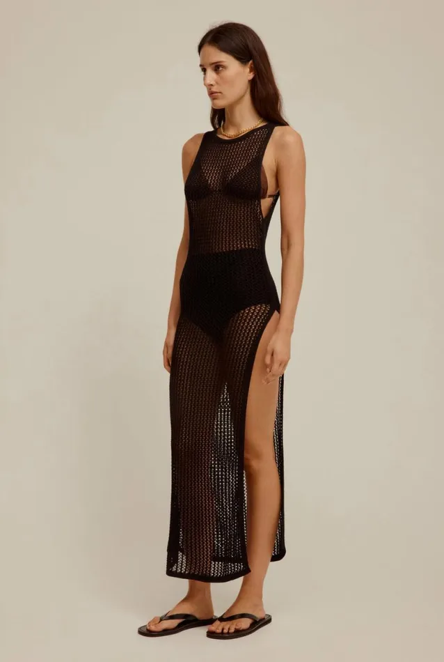 Woman Venroy Knitwear Crochet Side Split Tank Dress