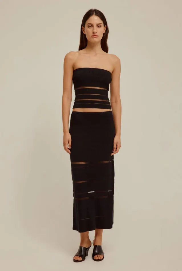 Woman Venroy Knitwear Ribbed Sheer Stripe Strapless Top