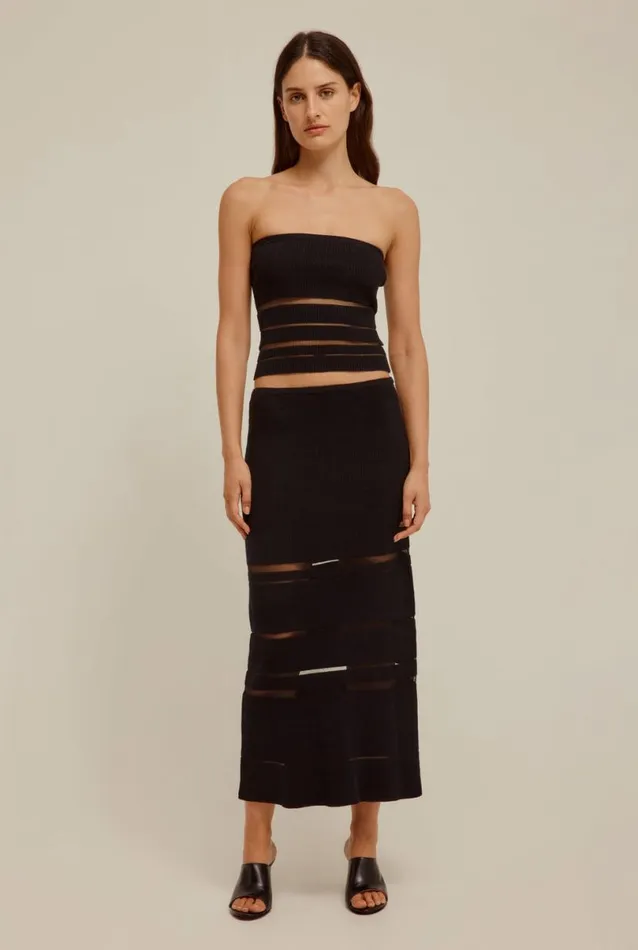 Woman Venroy Knitwear Ribbed Sheer Stripe Strapless Top