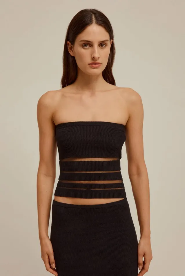 Woman Venroy Knitwear Ribbed Sheer Stripe Strapless Top