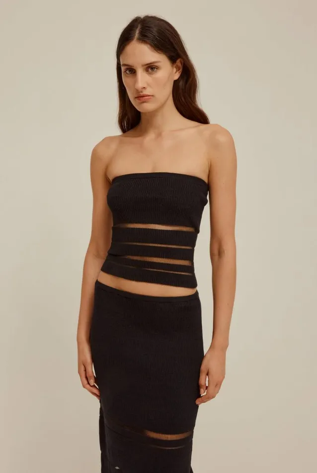 Woman Venroy Knitwear Ribbed Sheer Stripe Strapless Top