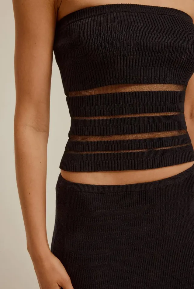 Woman Venroy Knitwear Ribbed Sheer Stripe Strapless Top