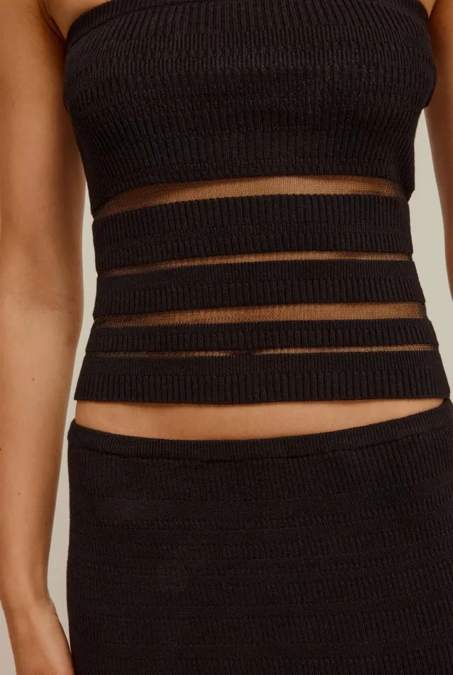Woman Venroy Knitwear Ribbed Sheer Stripe Strapless Top