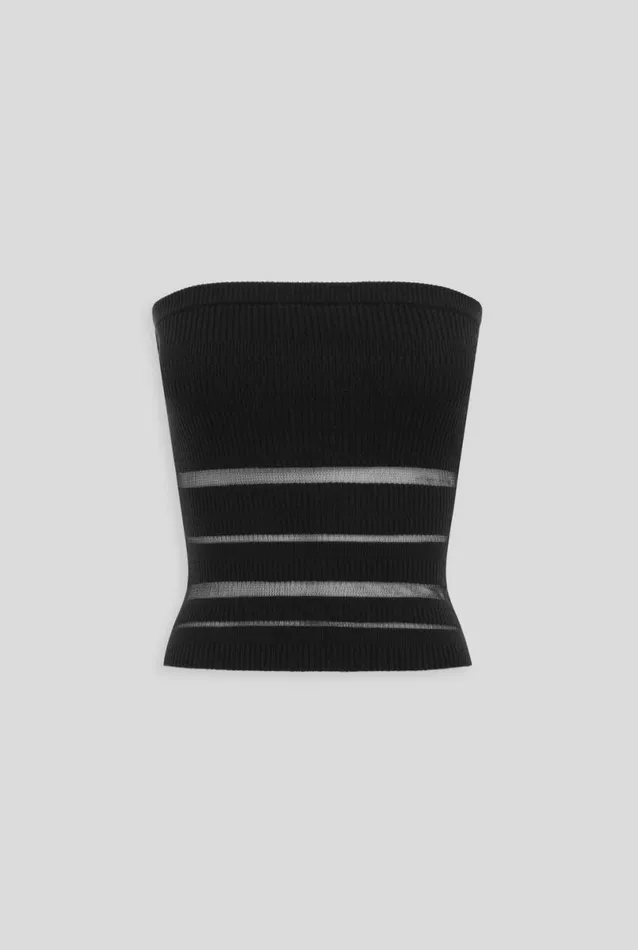 Woman Venroy Knitwear Ribbed Sheer Stripe Strapless Top