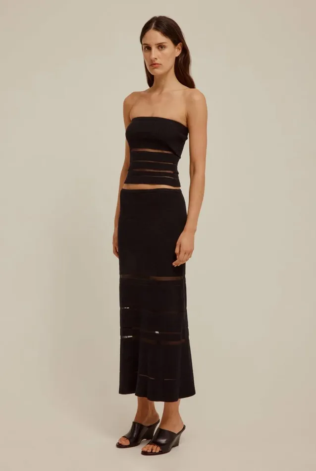 Woman Venroy Knitwear Ribbed Sheer Stripe Strapless Top