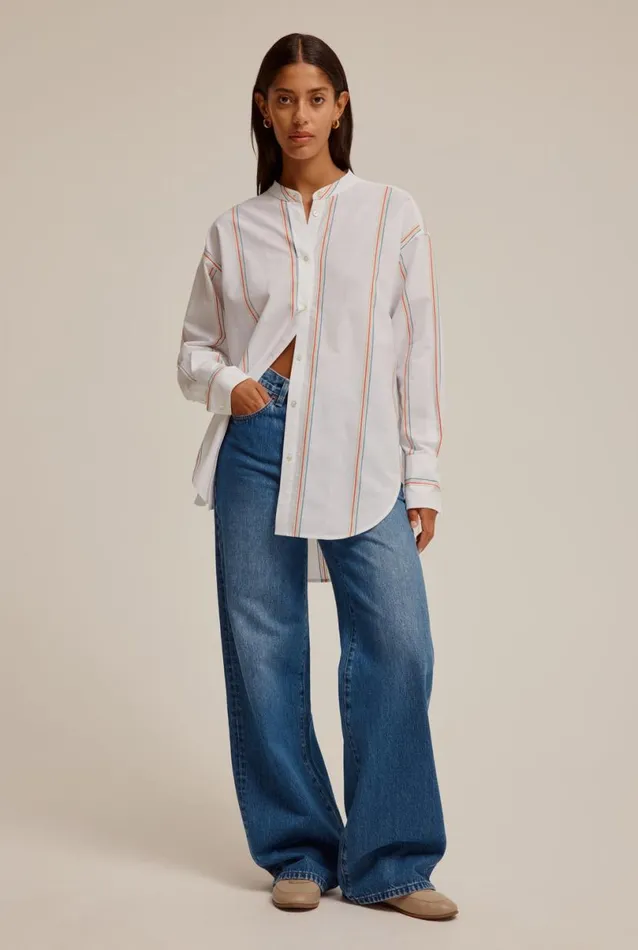 Woman Venroy Shirts Oversized Cotton Grandad Collar Shirt